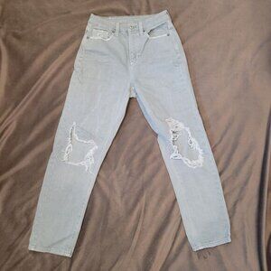 American Eagle Mom Jeans Sz 0 Short (24x25) Green Destroyed Denim Retro Y2K